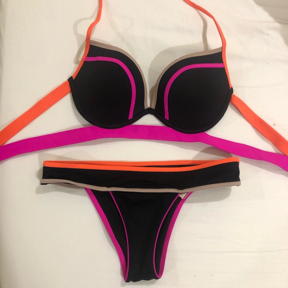 victoria’s secret color block halter swimsuit